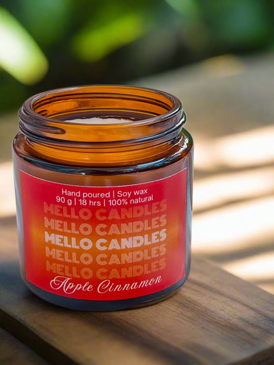 Apple Cinnamon candles on rustic table – hand-poured soy wax in gift-ready glass jars