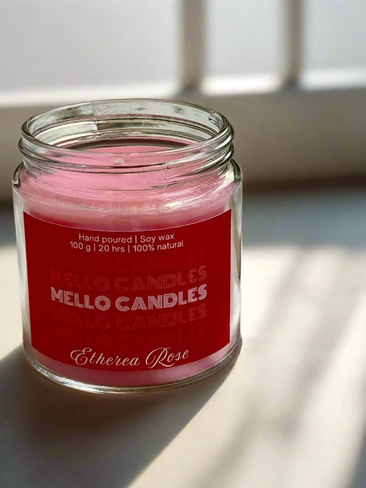 Rose scented candle – hand-poured soy wax with rich floral rose fragrance in elegant jar.